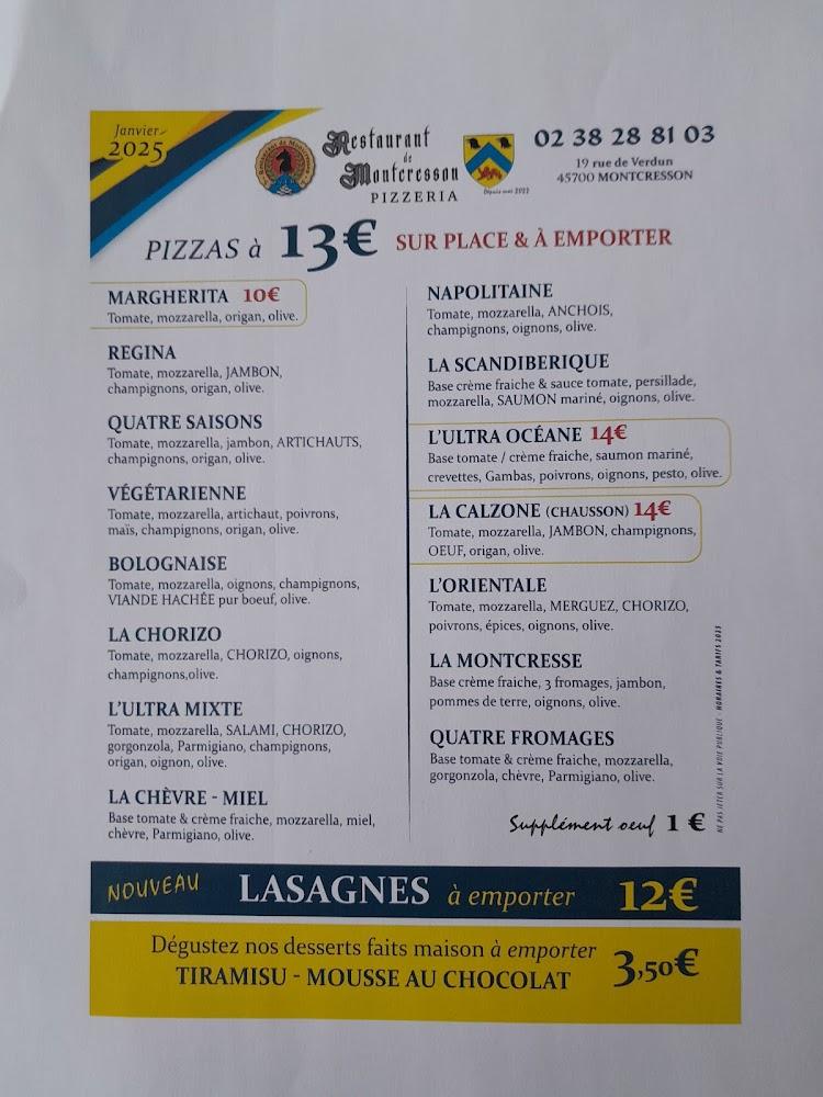 Restaurant de Montcresson Pizzeria - Menu Image 1